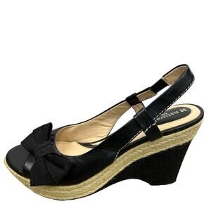 Naturalizer N5 Comfort Lyric Bow Wedge Espadrille Slingback Sandals Sz 8.5